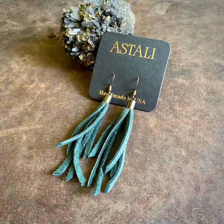 Mini Tassel Earrings - Hunter Green, Western Short Leather for wholesale on Faire5