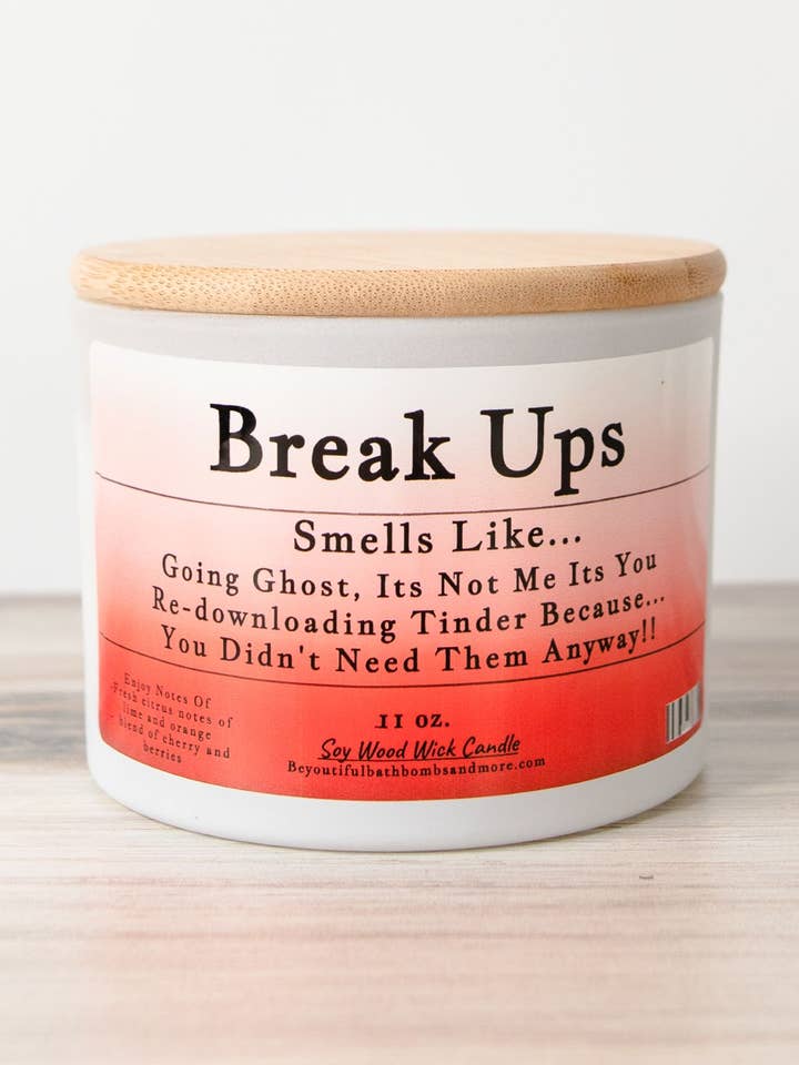 Break Ups Conversation Wood Wick Candle for wholesale by BeYOUtiful Bath* Body * Burn