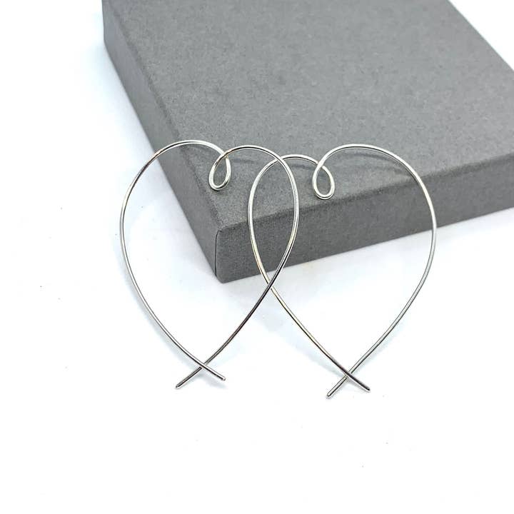 Verve Jewellery – wholesale Hoop earrings – Heart hoop threader earrings, sterling silver hoops2