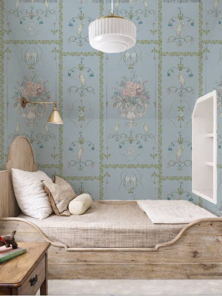 Crathes Urn blaue Tapete für den Großhandel von Melissa Dayton Art and Design