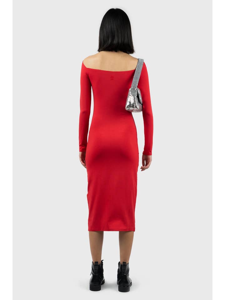 Red Cut Out Detail Long Sleeve Midi Dress for wholesale on Faire