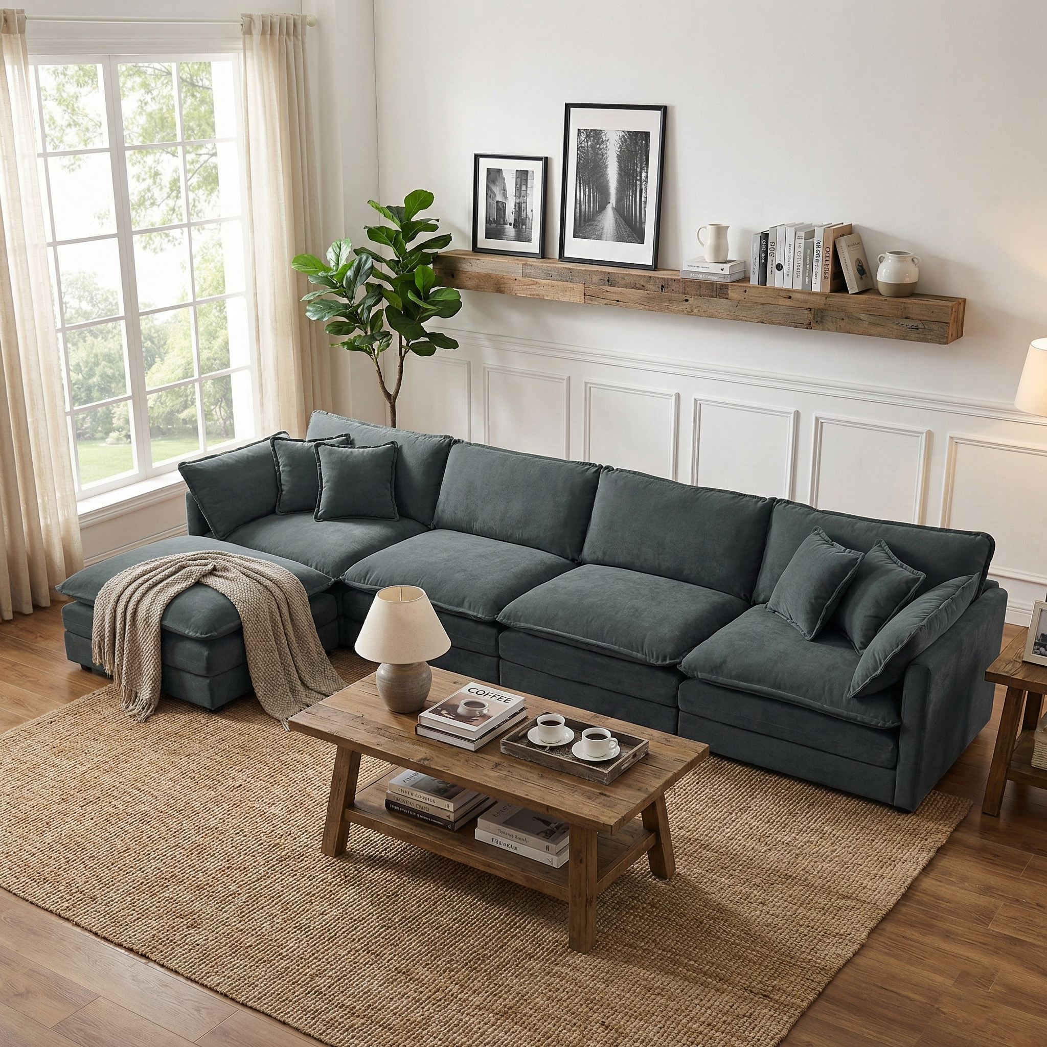 HOMYCASA DESIGN INC - Vente Canapés - Canapé d'angle modulaire en chenille rembourrée Fremont 147" en forme de L avec ottomane7