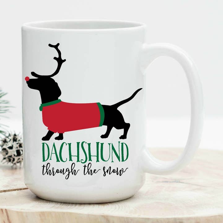 Dachshund Through the Snow 15 oz Mug for wholesale by Love You a Latte Shop