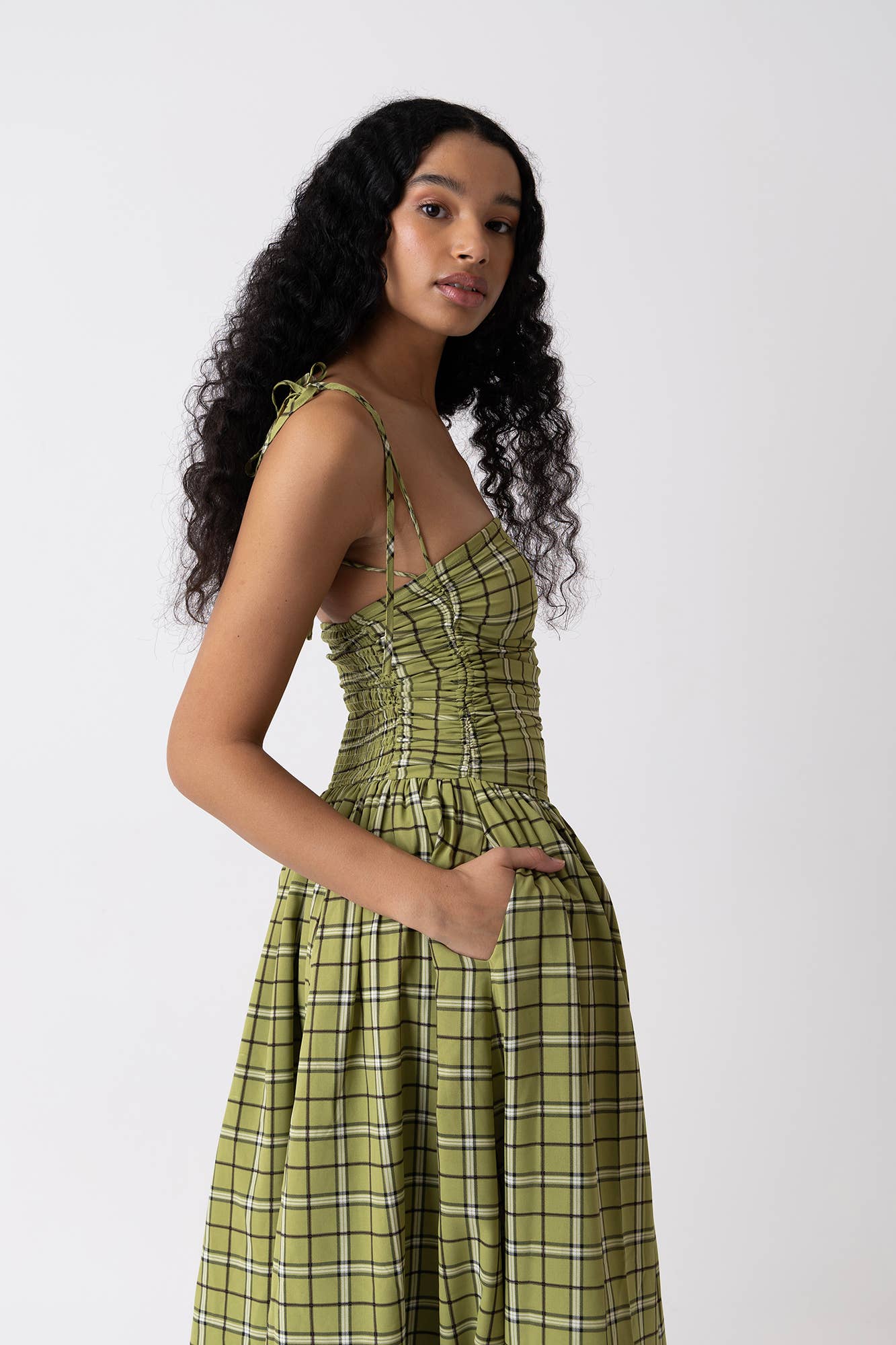 Cher Alexa Green Plaid Pattern Puffball Dress for wholesale on Faire2