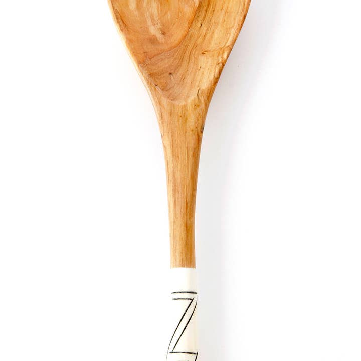 Swahili | AFRICAN MODERN - Wholesale Kitchen Spoon - ZigZag Handle Wild Olive Wood Heart Cooking Spoon