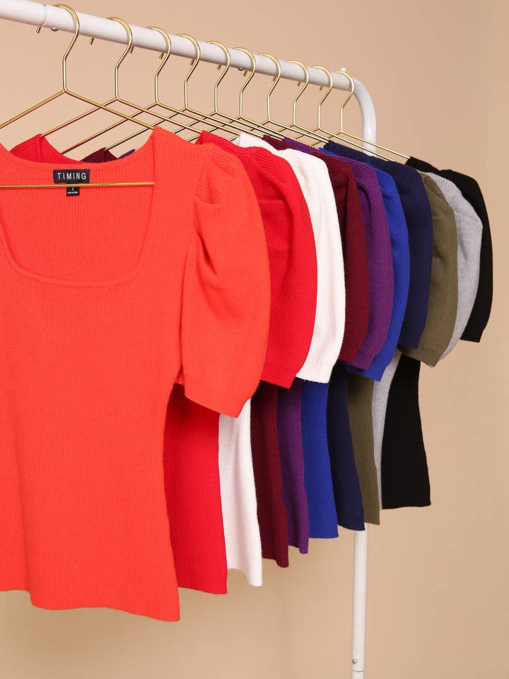 Puff Sleeve Sweater Ribbed Knit Top 3 for wholesale by TIMING