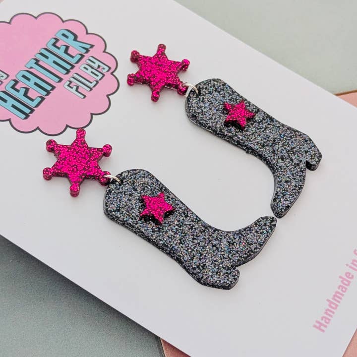 By Heather Filby - Wholesale Dangle Earrings - Cowboy Boot Glitter Earrings (MORE COLOURS) - Best Seller14