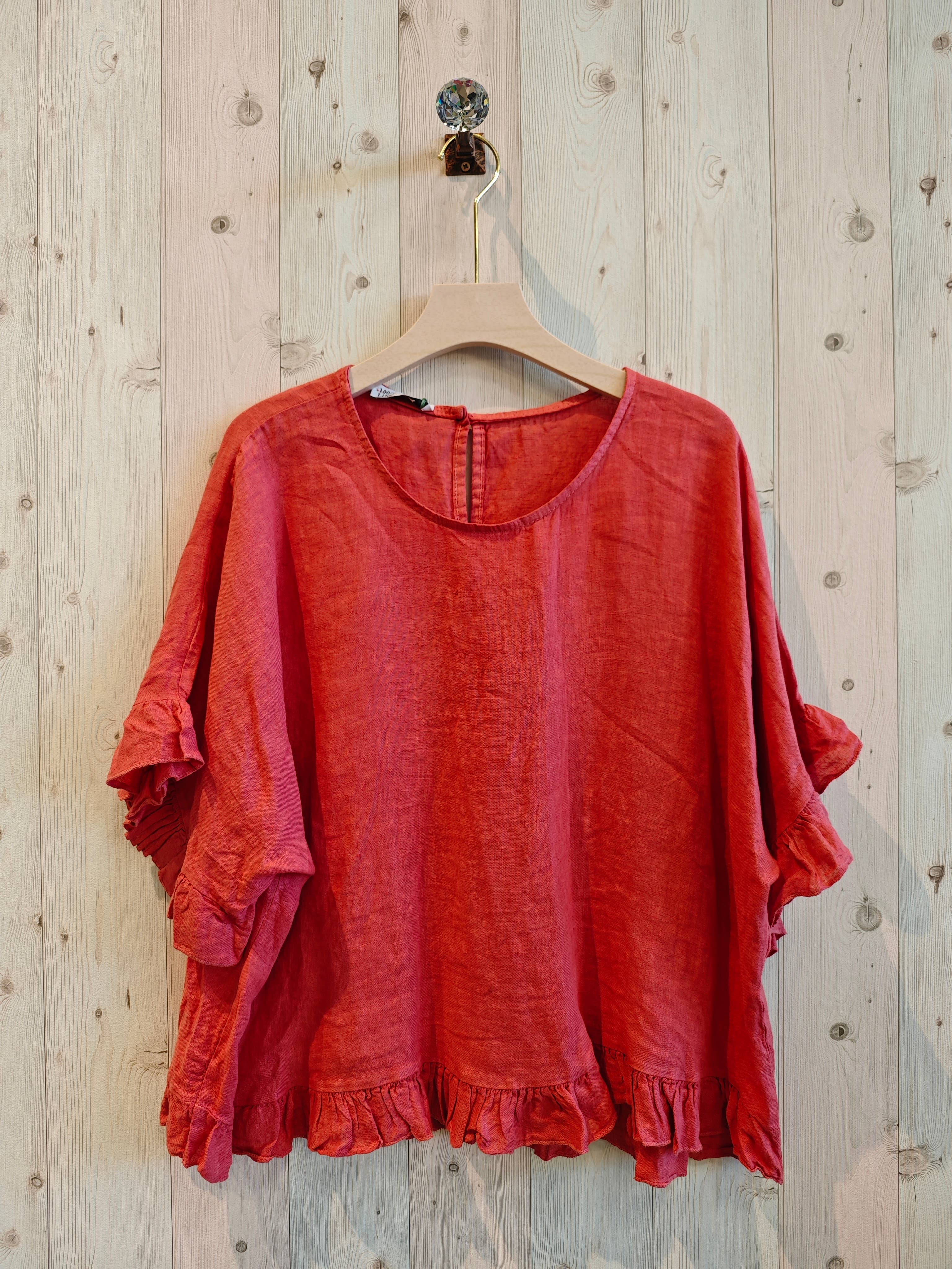 Linen & More - Vente Chemisier – femme - Blouse à volants 100 % lin - réf 107401