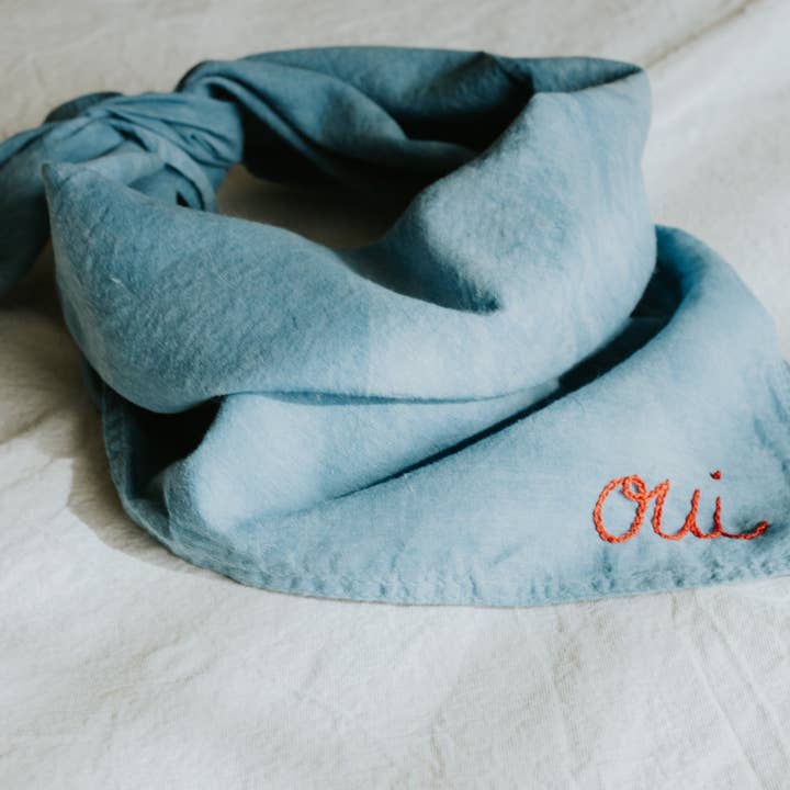 Eloise et moi - Wholesale Bandana - Women's - Hand embroidered hand dyed organic cotton bandana - Oui ban