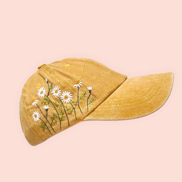 Hand-embroidery flower washed baseball cap for wholesale by Olala Mia