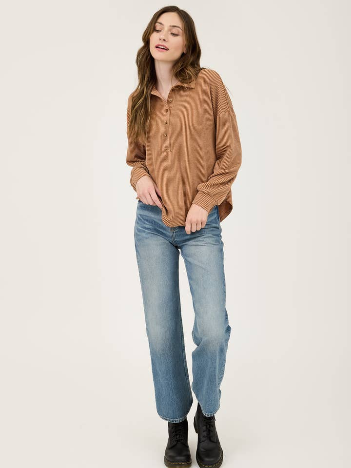 Blu Pepper - Wholesale Knit Top - Women's - PINSTRIPE COLLARED HALF BUTTON KNIT TOP15