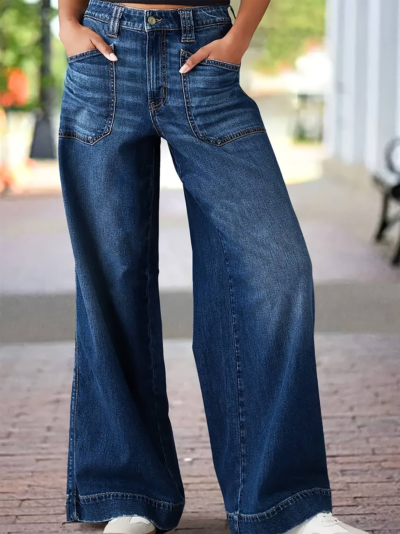 DARKBLUE Stretchy casual wide-leg washed fashionable jeans for wholesale on Faire1