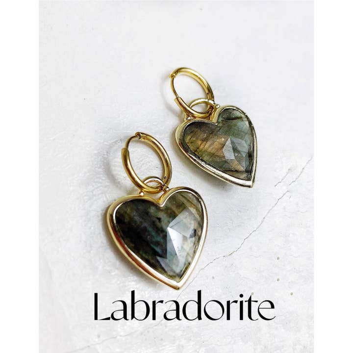 Black Lamb Design - Wholesale Huggie earrings - Natural Faceted Gemstone Heart Huggie Hoops6