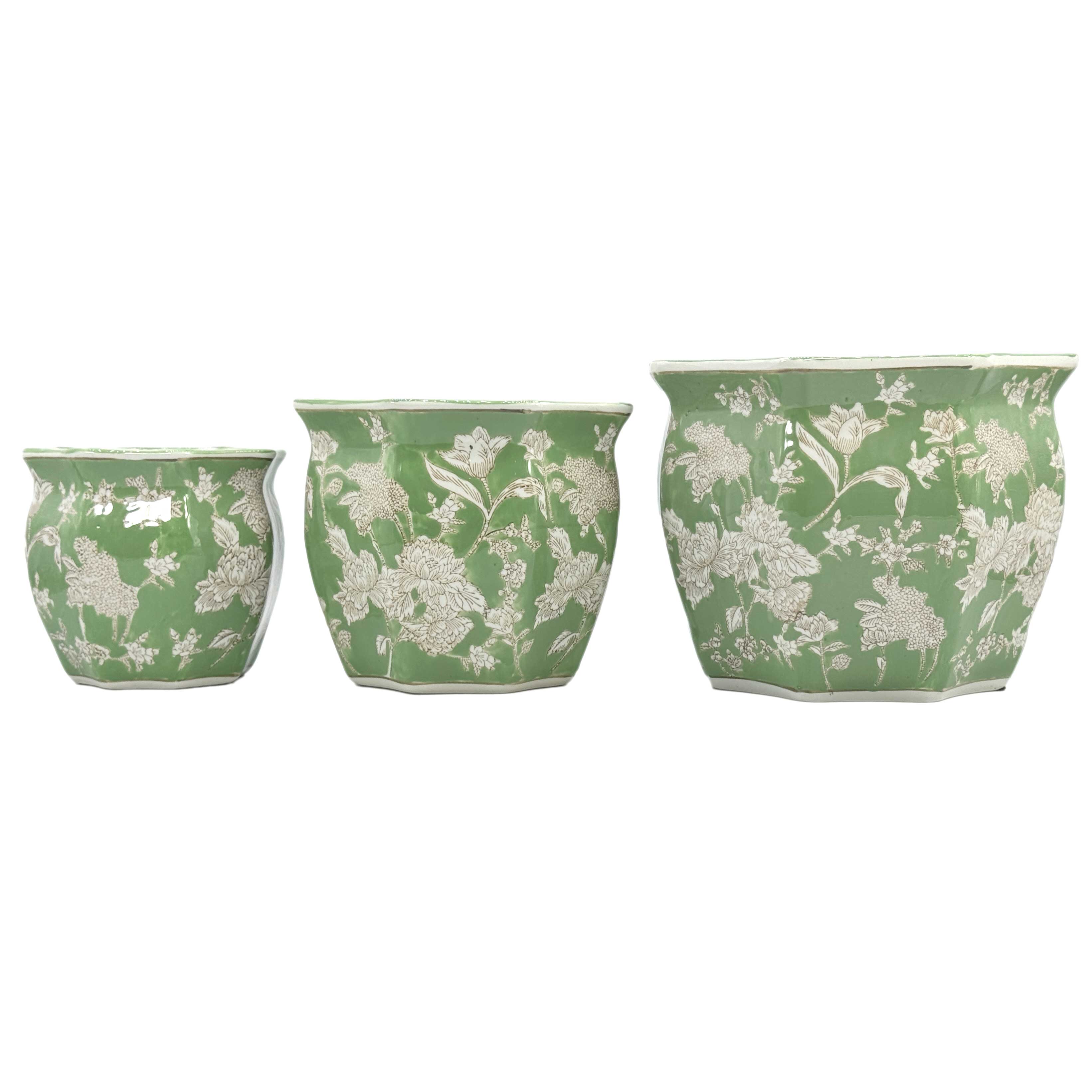 Galt International Company – Vaso de plantas por atacado – Conjunto de 3 - 
Conjunto de vasos de cerâmica Chinoiserie de 4,5"/6"/8"22