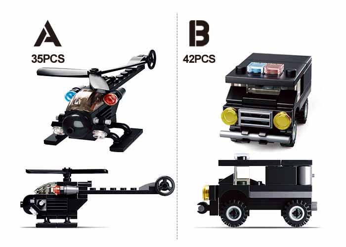Texas Toy Distribution – Conjunto de construção - Crianças por atacado – Conjunto de Display de Brick Police Building Building, x2 cada kit A-D1