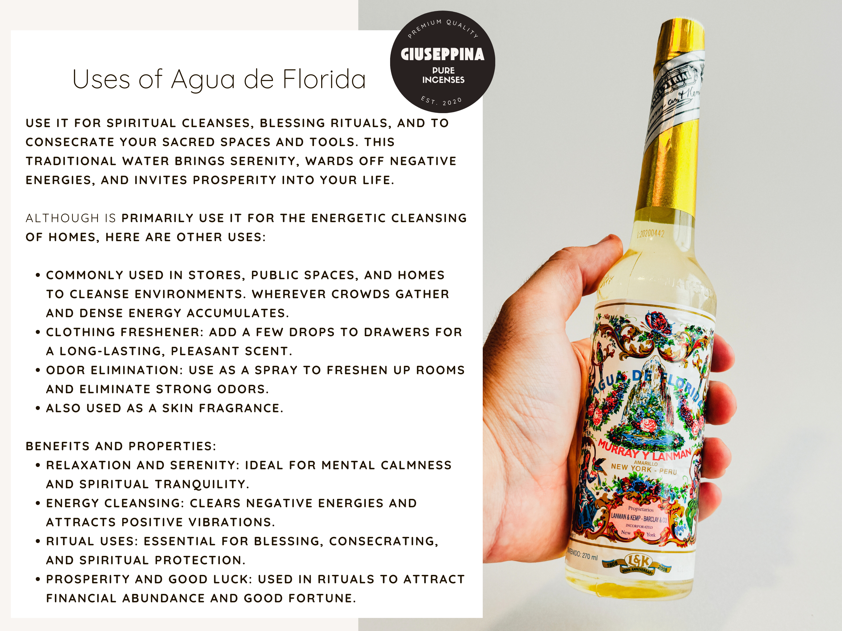 Giuseppina Shop - Vente Eau de Cologne en spray - Agua de Florida - L'eau de Floride originale du Pérou6