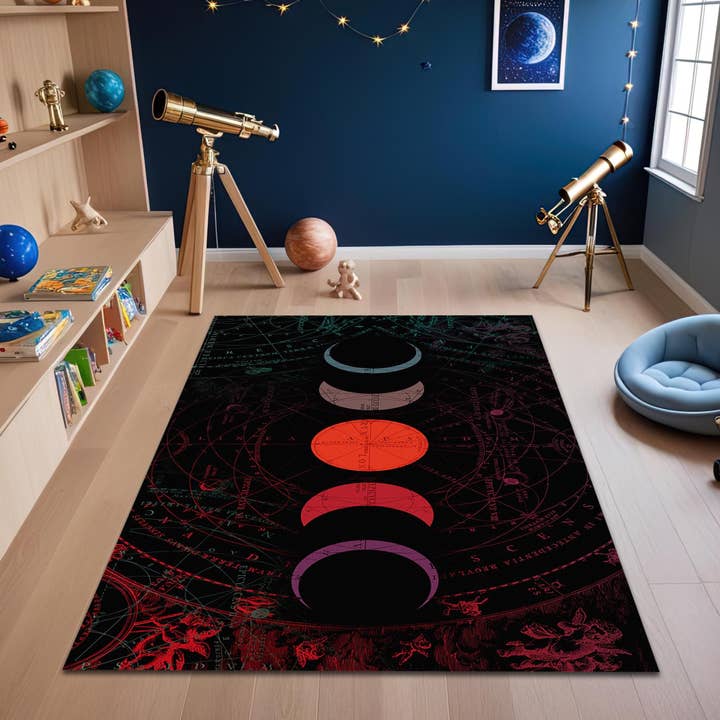 Tappeto Fasi Lunari: Tappeto da Camera Celeste, Decorazione per Meditazione per la vendita all'ingrosso da parte di Rugendary Trade LLC