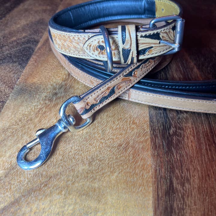 Westrian International - Wholesale Pet Leash - Dog - BISBEE Tooled Leather Basket stamp western dog leash collar3