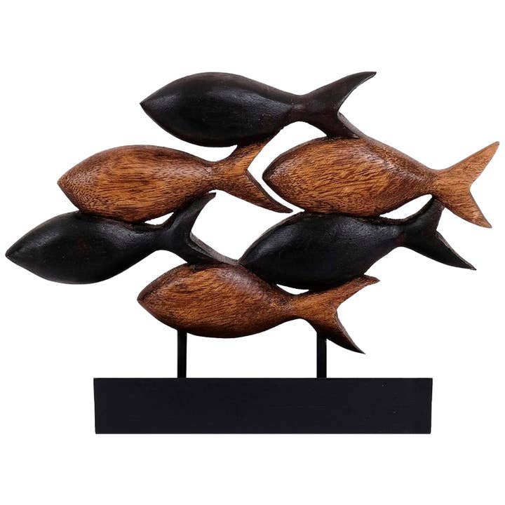 Brown Aqua Serenity – Hand-Carved Wooden Fish Sculpture, Artistic Home Décor for wholesale on Faire10