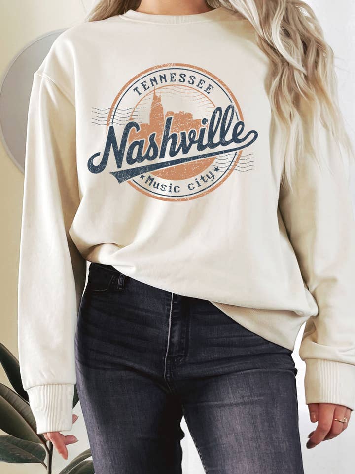 NASHVILLE MUSIC CITY STAMP GRAPHIC TERRY SWEATSHIRTS for wholesale by Rustee Clothing
