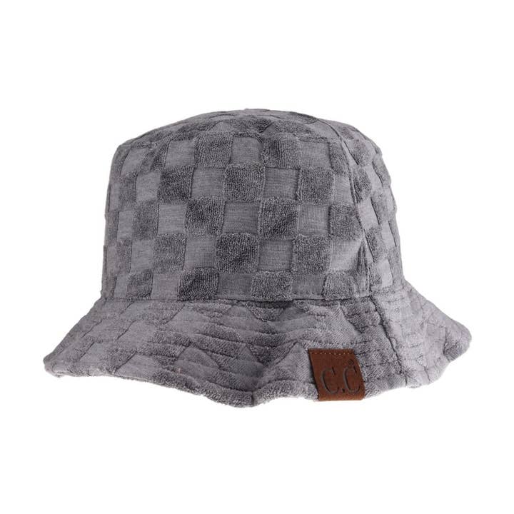 C.C Beanie - Wholesale Bucket Hat - Women's - Checkered Pattern Terry Cloth C.C Bucket Hat KB004