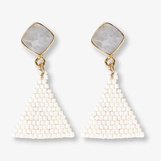 Celia Small Triangle Drop With Semi-Precious Stone Post Earrings Ivory Wholesale for wholesale by INK + ALLOY