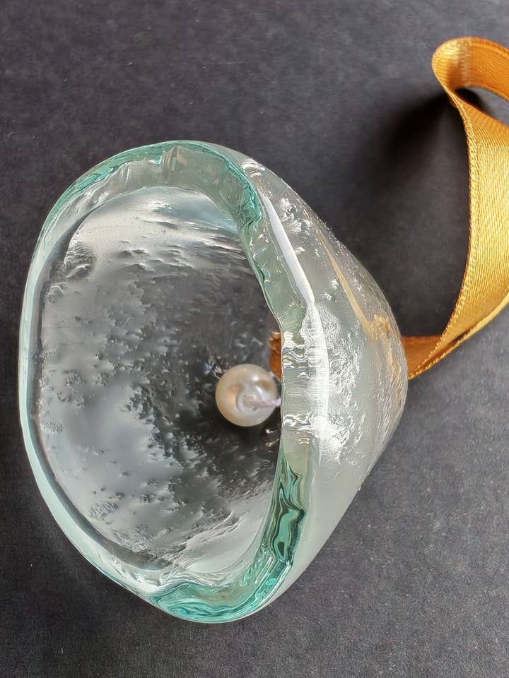 Transparent Glass Bell On Elegant Ribbon Hanger for wholesale by CARNEOL GLASS