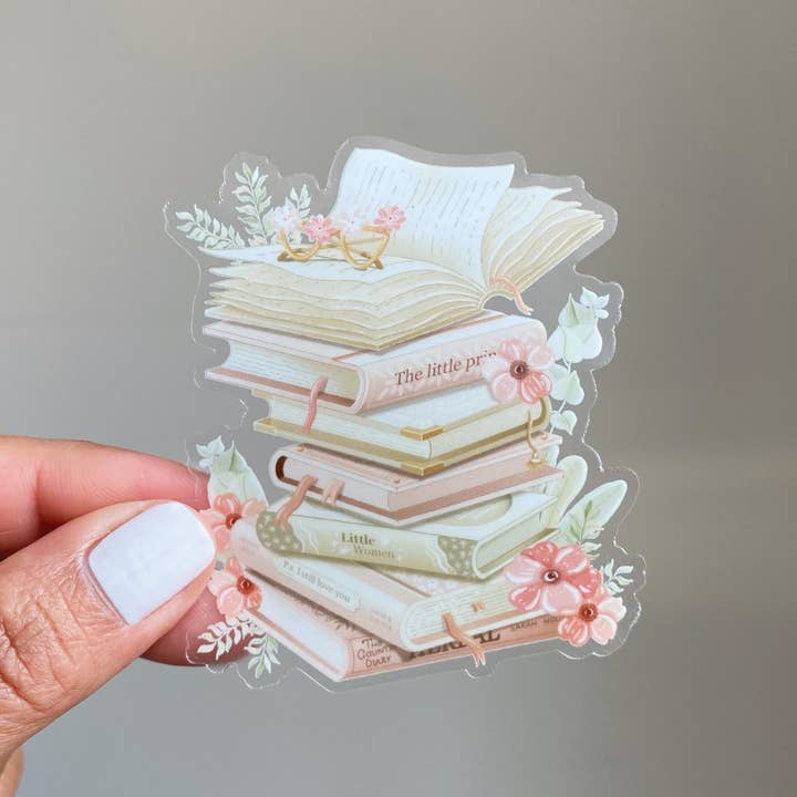 Lettoon - Wholesale Sticker - Clear Vinyl Sticker - Stacked Books