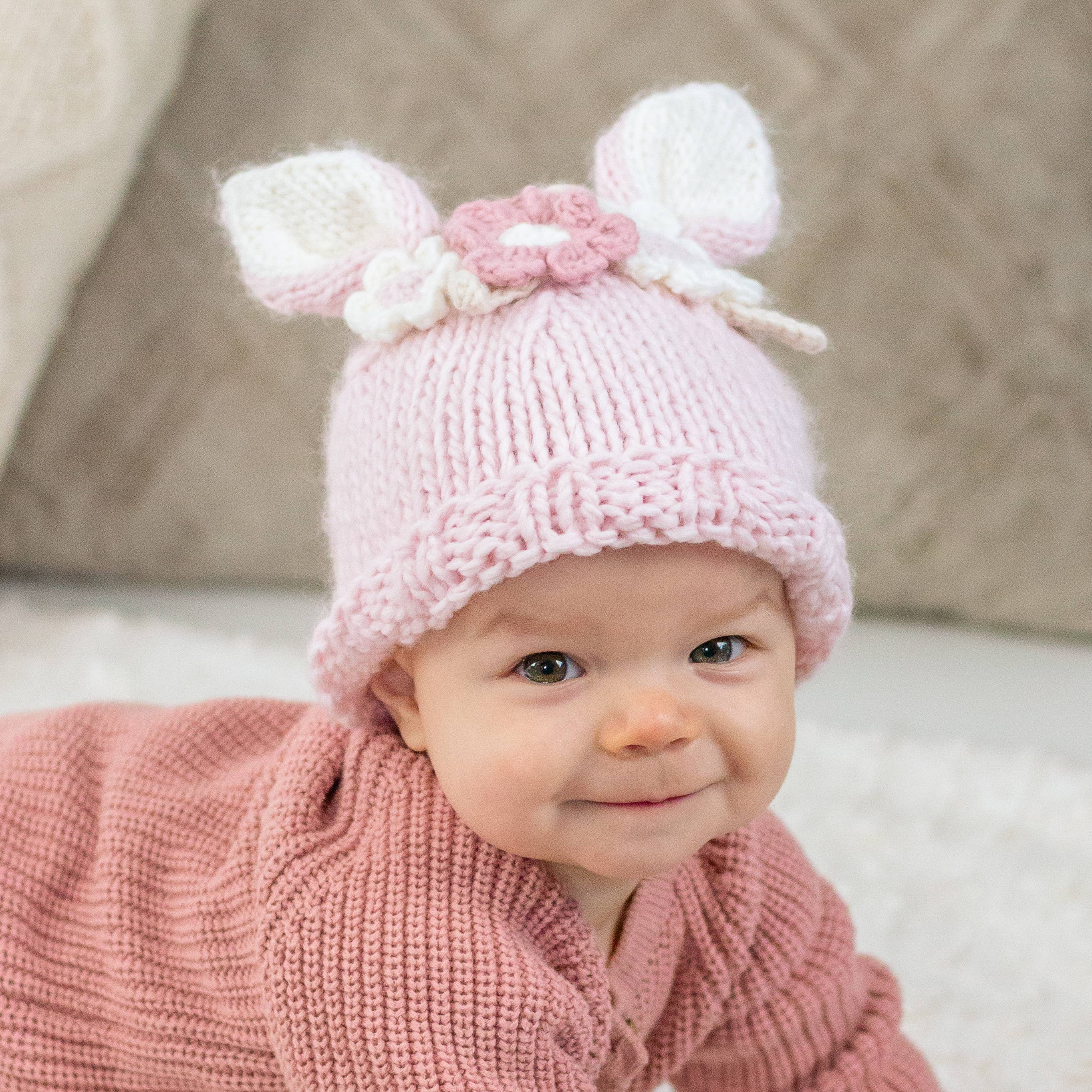 Huggalugs - Wholesale Beanie - Kids - Flower Bunny Beanie Blush Mono Beanie Baby & Kids2