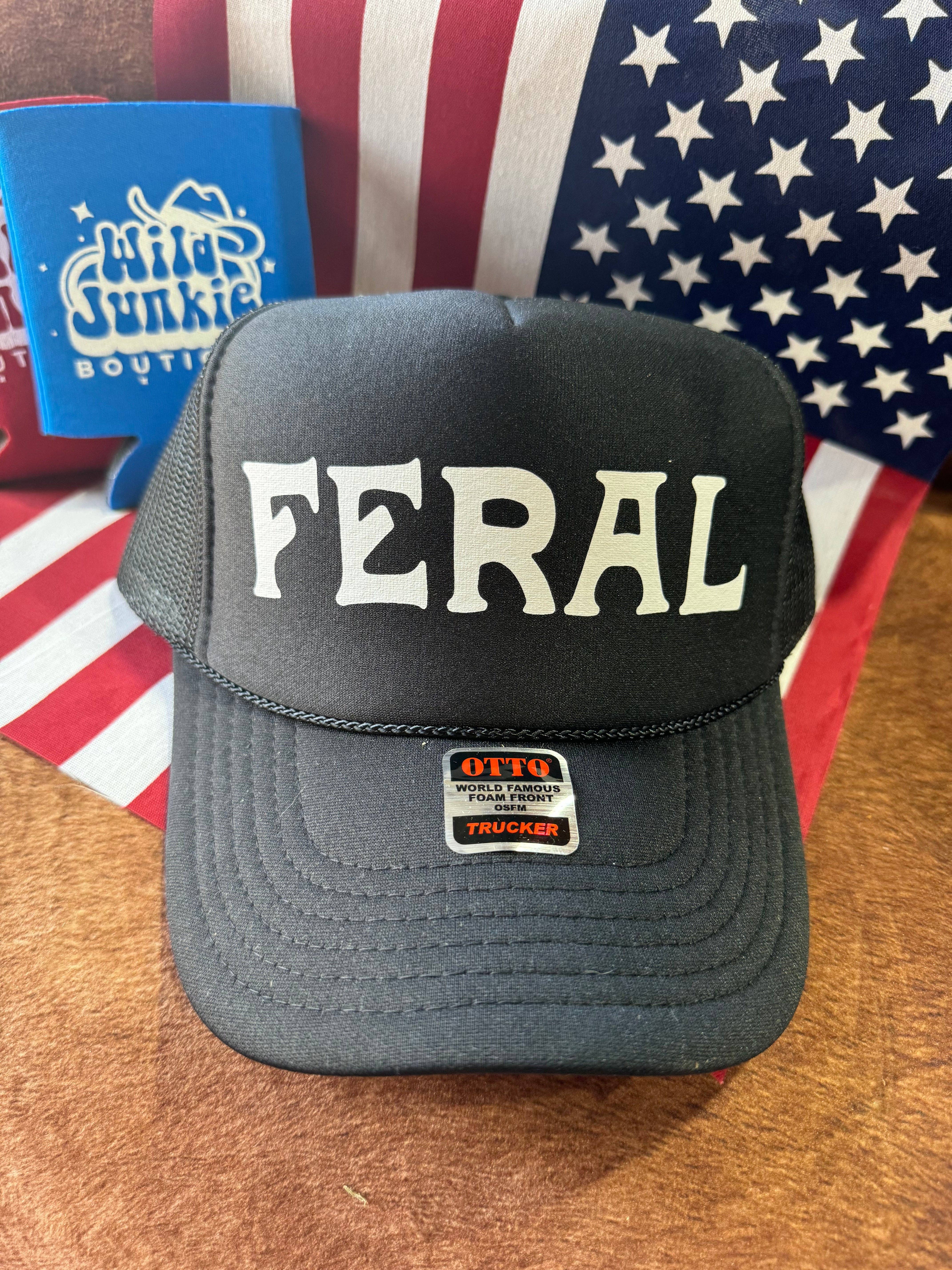 Black Feral Trucker Hat for wholesale on Faire