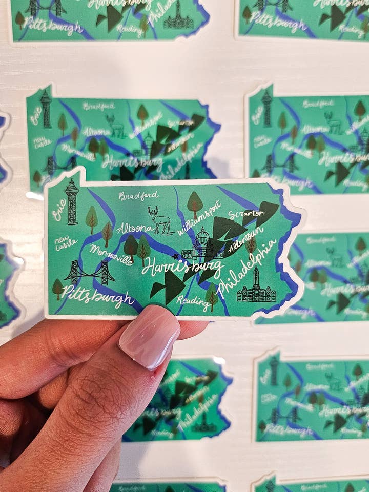 Pennsylvania State Sticker, 3x1.8in for wholesale by The Gold Ink Press