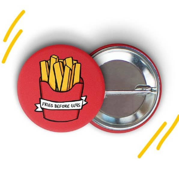 Pommes frites innan killar runda pin-back knapp för wholesale av RAD Stickers + Doodads
