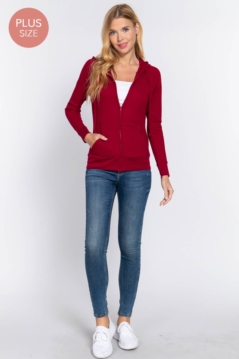 Active Basic | Active USA - Vendita all'ingrosso Felpa con cappuccio - Donna - [TAGLIA FORTE] Giacca Termica con Cappuccio a Maniche Lunghe e Tasca a Marsupio8