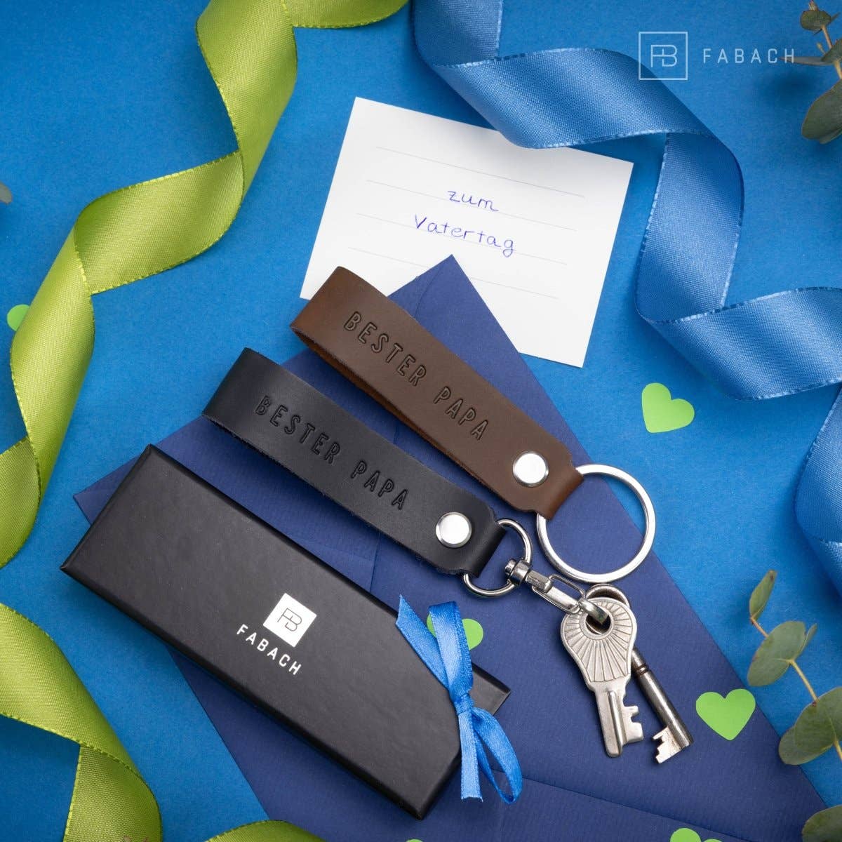 FABACH – Die Schlüsselanhänger-Schmiede - Vendita all'ingrosso Portachiavi - Uomo - Portachiavi in pelle « Bester Papa » con anello intercambiabile10