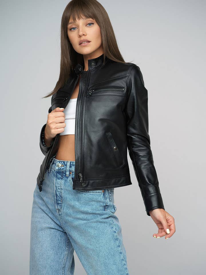 Preto Casaco Preto Genuíno Pele de Cordeiro para venda a revendedores na Faire