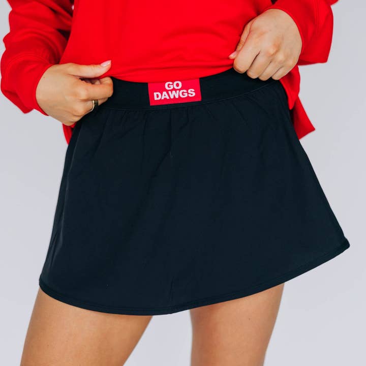 The Alli Tennis Skort Go Dawgs Woven Label | Black for wholesale by Scarlet & Gold