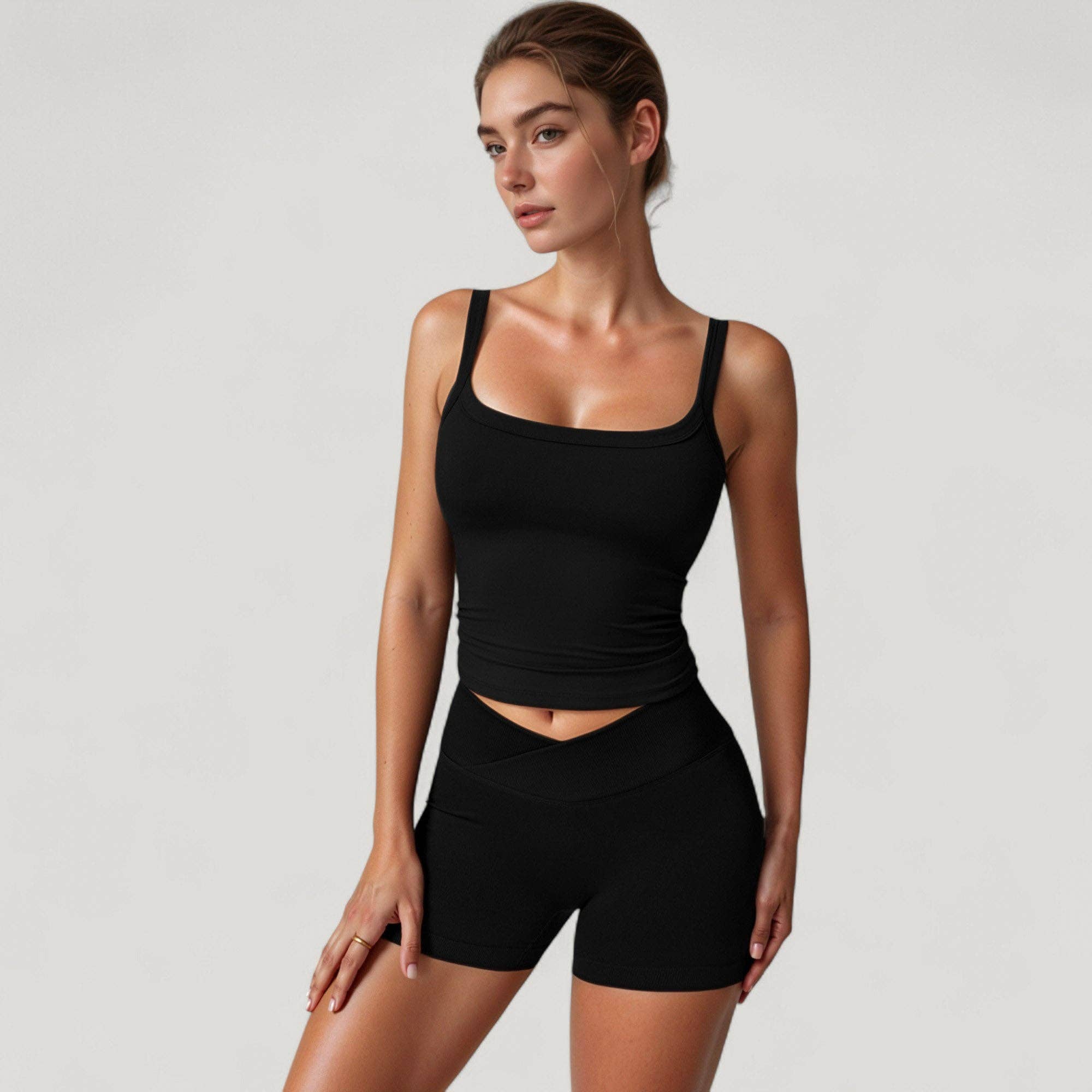 Active by Anna-Kaci – wholesale Athletic shorts – Women's – High Waist Seamless Ribbed Biker Shorts with Crossover Waist2