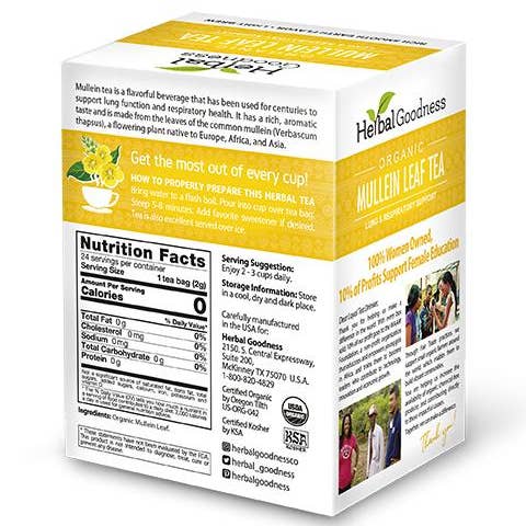 Herbal Goodness - Wholesale Health/Detox Tea - Mullein Leaf Tea - Organic 24/2g - Lung & Respiratory Support - Herbal Goodness2