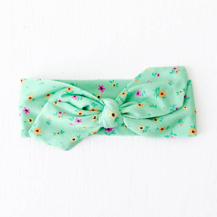 Green Goddess Floral Bamboo Children's Topknot Headband for wholesale by Dreamiere