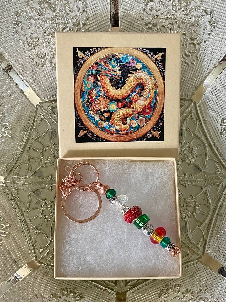 Elegant Multicolor Beaded Keychain with Dragon Gift Box for wholesale by Bodhi Leaf Market