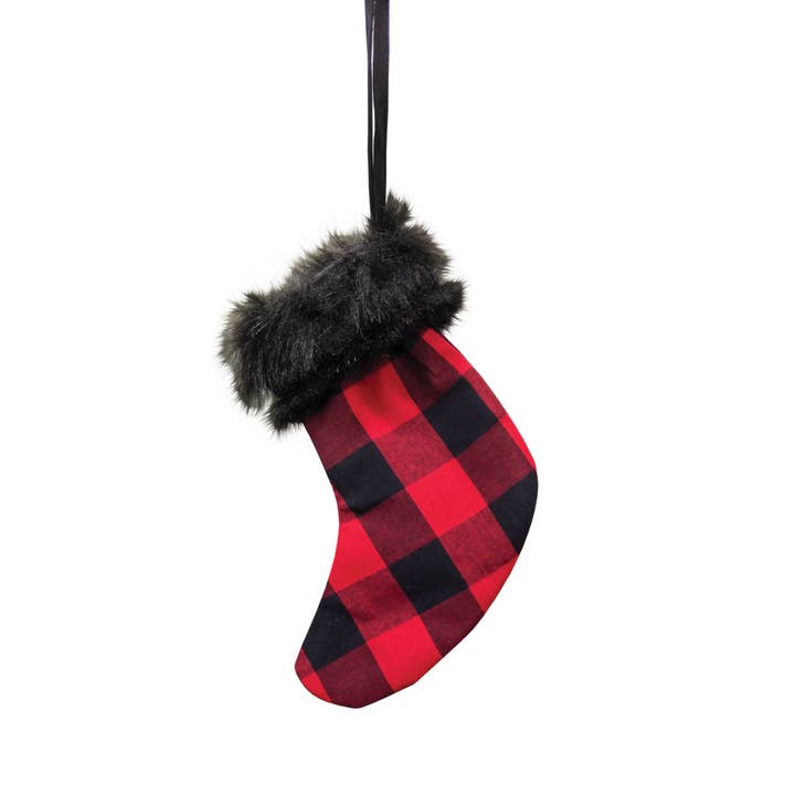 Ornamento de meia xadrez de búfalo vermelho e pele sintética por atacado de Col House Designs