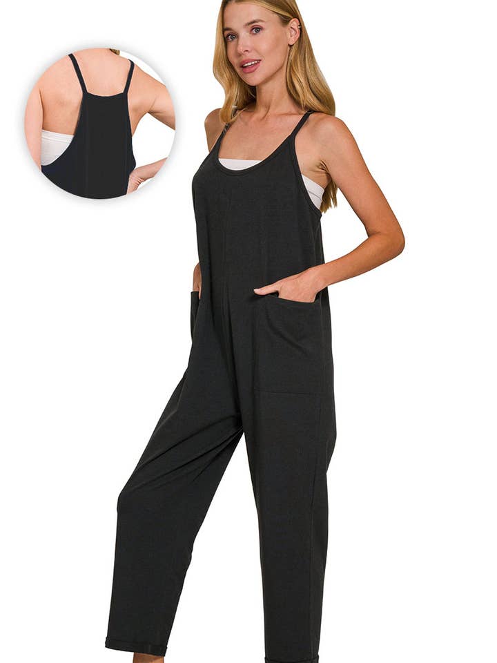 42POPS - Wholesale Jumpsuit - Women's - ",,,,..._ Spaghetti Strap Pocketed Cotton Jumpsuit