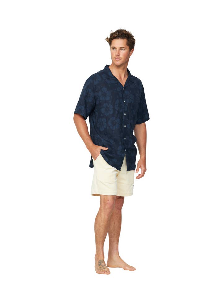 Okanui - Wholesale Buttoned-down shirt – Men's - Mens - Aloha Shirt - Hibiscus Tonal Navy
