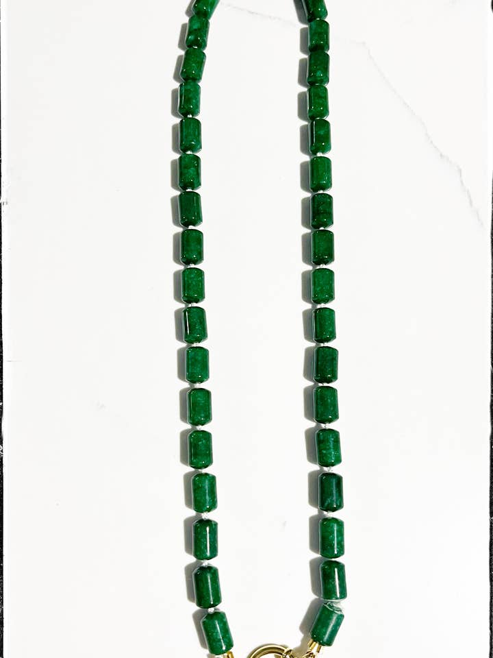 Short Jade Green Barrel Bead Silk Knot Necklace Gemstone for wholesale by GentrybyJenna