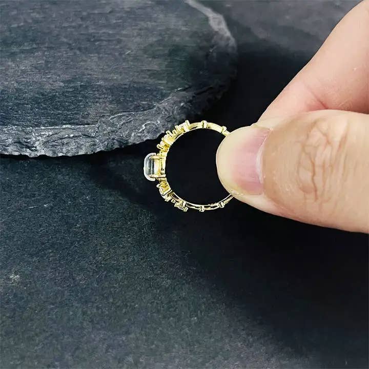 GemMeet – wholesale Single stone/solitaire ring – Vintage Artificial Opal Moonstone Adjustable Ring 1