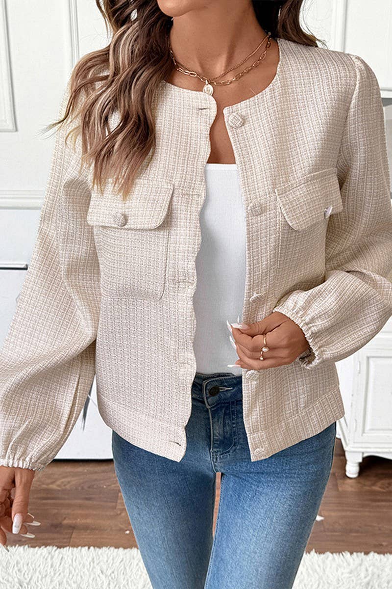 APRICOT CWOCO00168_CHANEL-STYLE SINGLE-BREASTED TWEED JACKET for wholesale on Faire4