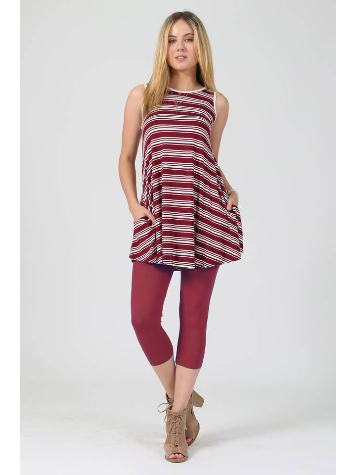 42POPS - Vente Tunique – femme - Tunique rayée sans manches avec poche latérale .SI-2035