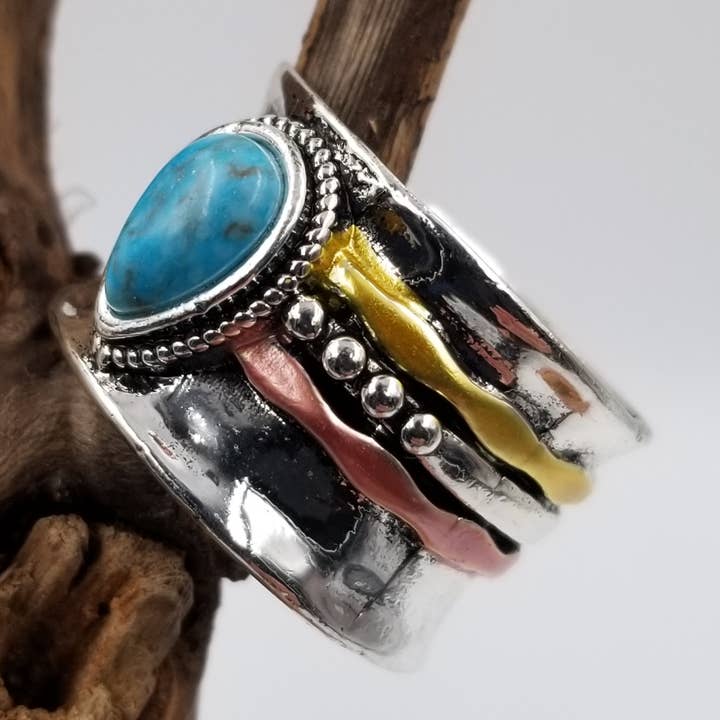 CHAKRA JEWELRY - Wholesale Cocktail/Statement Ring - Retro Medieval Semi Precious Turquoise Ring0