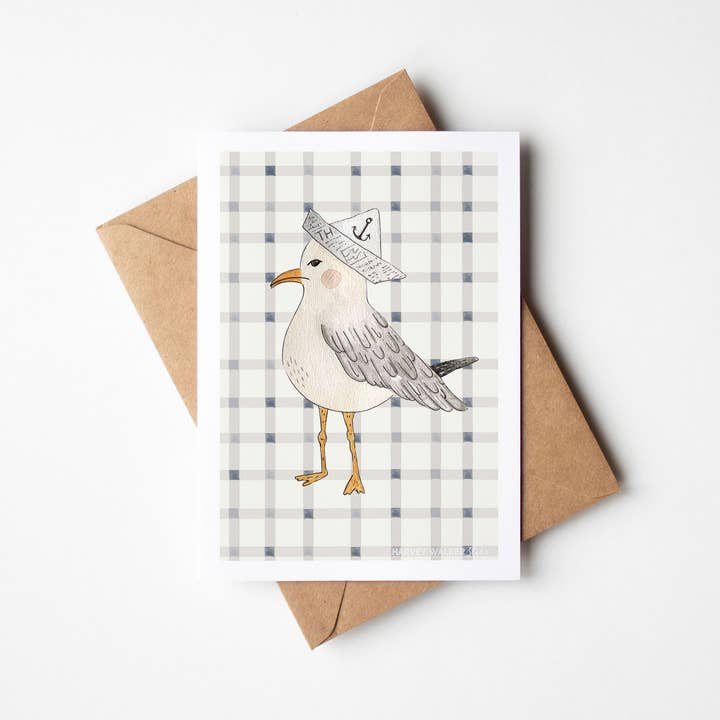 SEAGULL GINGHAM _ Wenskaarten voor wholesale door Harvey Walker Studio