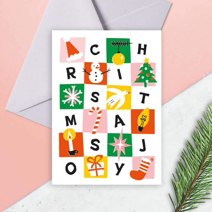 Cartão de Natal Tabuleiro de Xadrez Alegria de Natal por atacado de Zedig Design